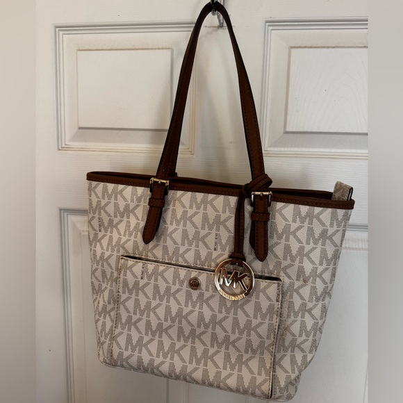 Michael Kors Handbags - Michael Kors Cream and Brown Signature Tote